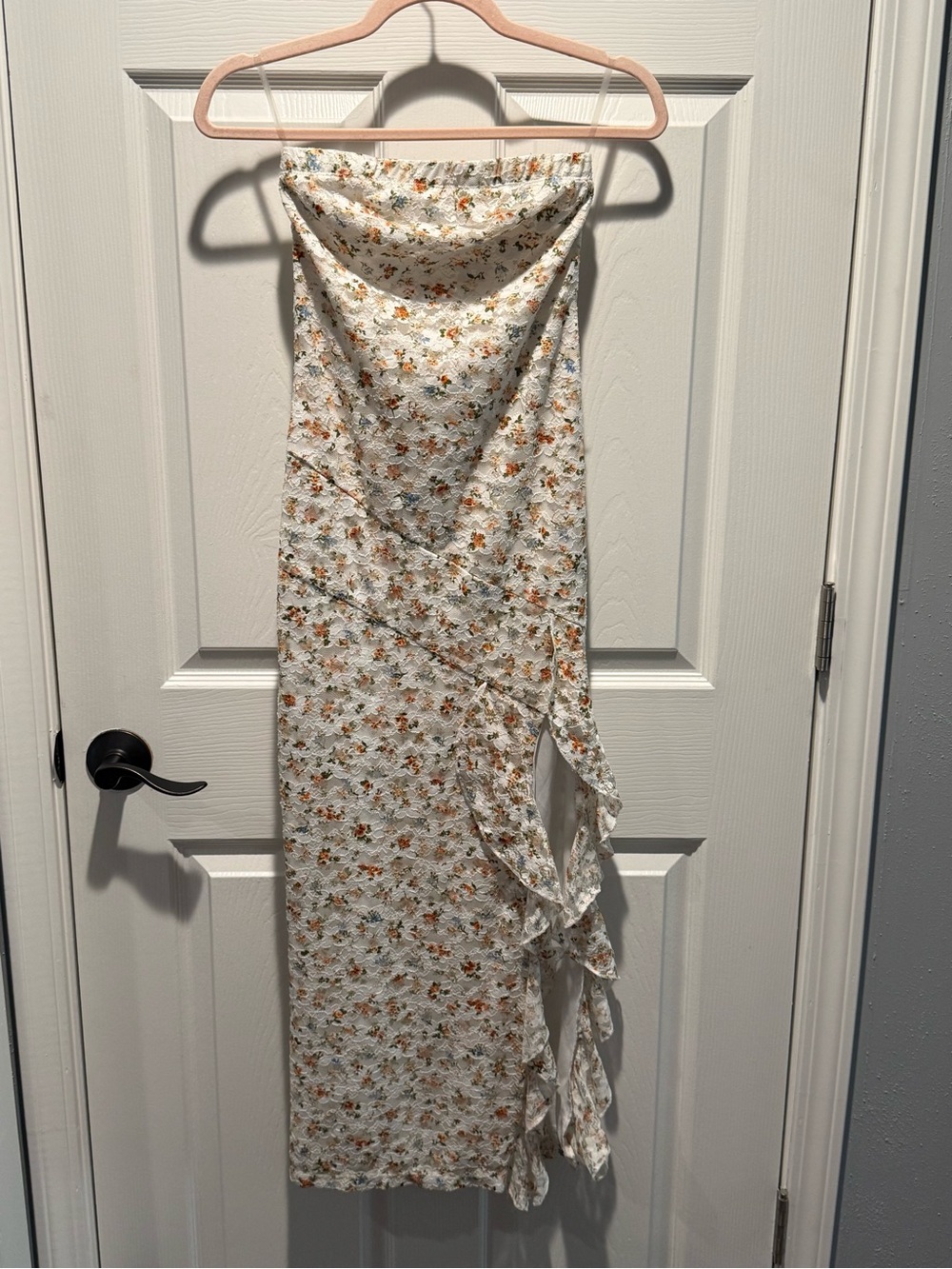 J for Justify Cream Floral Strapless Ruffle Midi Dress - Picture 2 of 4